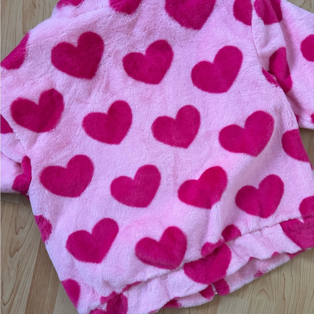 Pink Heart Patterned Fleece Jacket - Picture 2 of 3